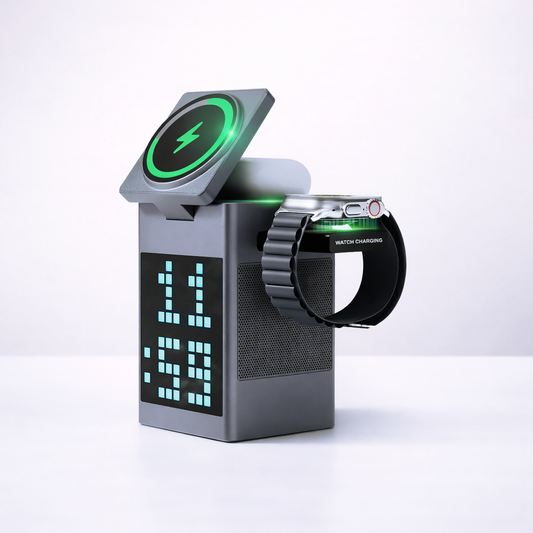 Pixel Dock - 5 in 1 Wireless Charger with Speaker and Clock